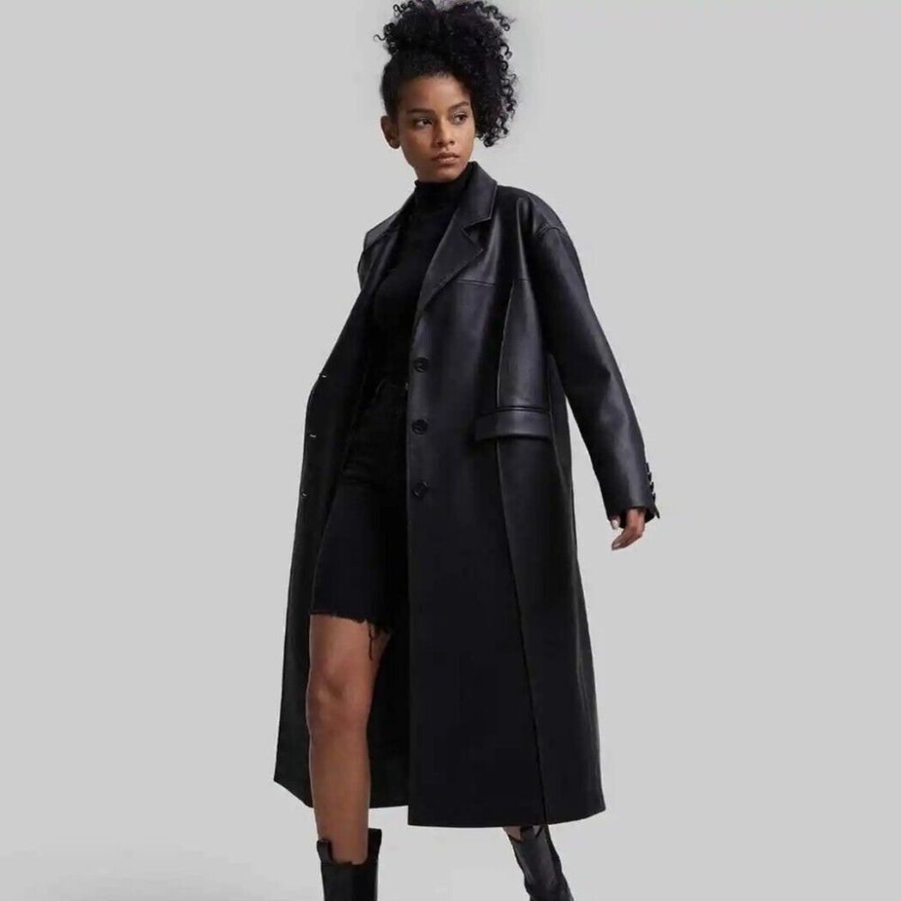 NWT DEPT. ANONYM Faux Leather Coat with Pinched Pleats Size L. b063 - Picture 1 of 7